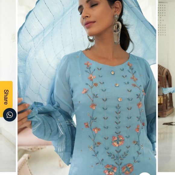 Autumn lane full kurta set ! With flare pants Duptta and hand work - Picture 6 of 13